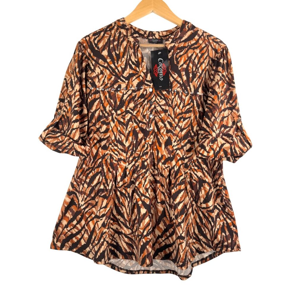 Cocomo Woman abstract artsy pleated tunic studded boho sz 1X